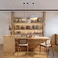 Modern Kitchen Interior With Wooden Cabinets Island Countertop and Pendant Lights