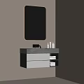 Modern Elegant Bathroom Vanity With Marble Countertop Mirror Cabinet Storage And LED Strip Lights