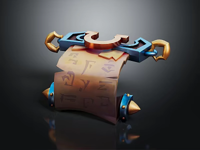 Ancient Decorative Scroll With Blue Gold Metal Frame And Symbolic Inscriptions 3d model