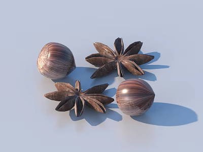 Fresh Star Anise And Hazelnuts As Cooking Ingredients On Light Blue Background 3d model
