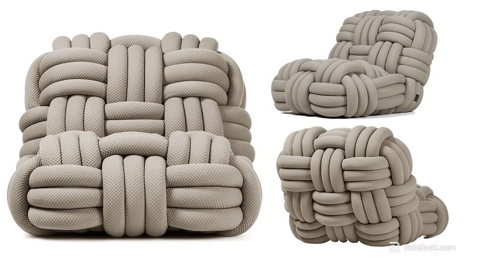 Gray Knitted Bean Bag Chair With Multiple Styles And Comfortable Design 3d model 