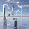 Art Installation With Metal Frame Suspended Human Figure Spheres And THINK DIFFERENTLY Text