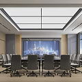 Modern Bright Corporate Conference Room With Long Meeting Table Ergonomic Chairs And Large Presentation Screen