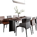 Modern Italian Dining Table and Chair Combination Leather Dining Chair Rock Plate Dining Table Sliding Chandelier Dining Table Ornaments Vase 3d model