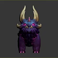 Vibrant Fantasy Game Movie Character With Purple Body Golden Horns Pink Tail And Glowing Eyes