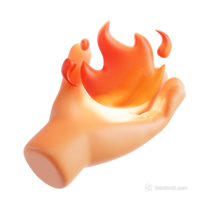Human Hand Holding Bright Orange Flame With Warm Glow 3D Render 3d model 