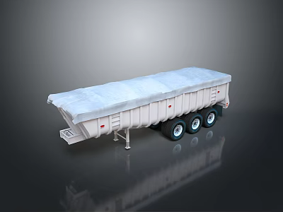 Six Wheel Dump Semi Trailer With Tarpaulin Cover And White Body Dumping Design 3d model