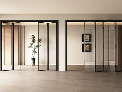 Glass Folding Doors With Black Frames In Modern Open Interior Space 3d model