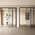 Glass Folding Doors With Black Frames In Modern Open Interior Space