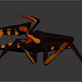 Mythical Spider Creature With Black Orange Body And Glowing Red Limbs