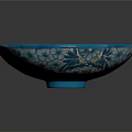 Artisan Carved Ceramic Basin with Blue White Floral Decorative Patterns