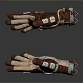 Unique Leather Daily Use Gloves With Metal Accents And Brown Blue Detailed Design