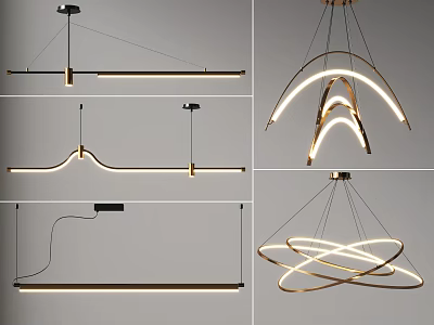 Modern Contemporary Pendant Lights With Curved Linear And Geometric Design Elements 3d model