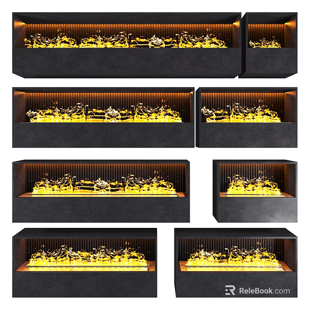 Modern Fireplace Designs With Various Styles And Realistic Flame Effects 3d model 