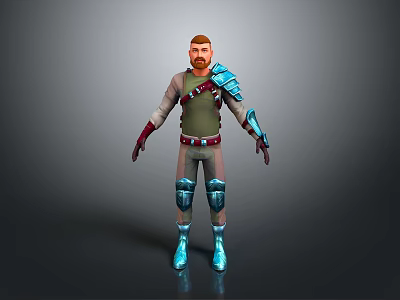 Men's Costume Clothing With Green Top Red Gloves Blue Armor Belt And Boots 3d model