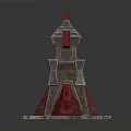 Multi Tiered Stone Tower Architectural Design With Red Glowing Sections And Gray Structure