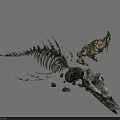 Dinosaur Skeleton With Partial Bones Covered In Moss And Scattered Stones 3d model