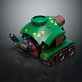 Green Military Tank With Yellow Triangular Patterns Tracks And Cannon On Dark Background 3d model