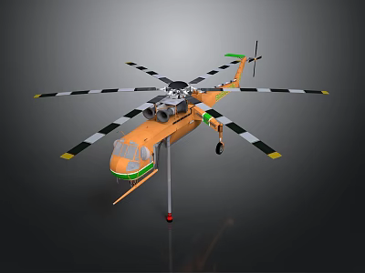 Orange Twin Rotor Helicopter Detailed Model Design With Rotor Blades And Landing Gear 3d model