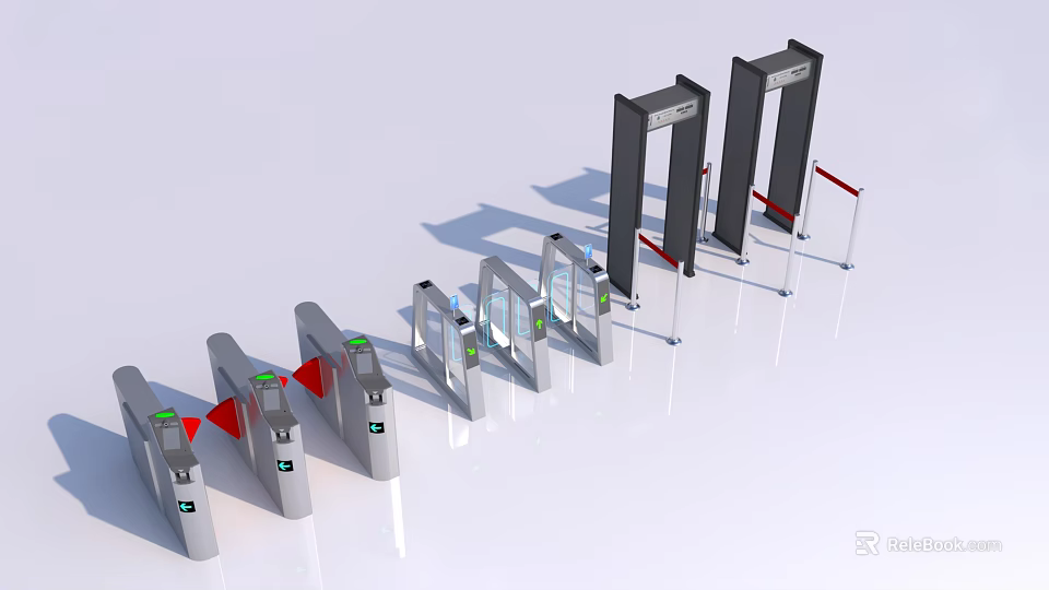 Modern Public Access Control Gates With Automatic Turnstiles And Security Barriers 3d model 