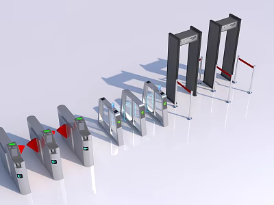 Modern Public Access Control Gates With Automatic Turnstiles And Security Barriers 3d model