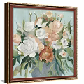 Botanical Paintings With White And Pink Flowers In Golden Frames On Brown Wall