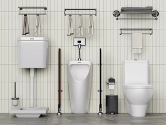 Modern Toilet Supplies Squat Toilet Urinal Towel Rack Trash 3d model