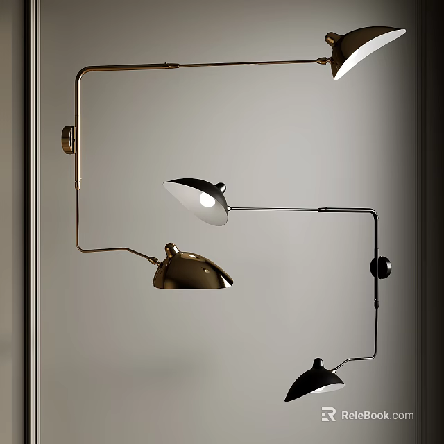 Modern Indoor Wall Lamps With Adjustable Metal Arms And Stylish Curved Shades Design 3d model 
