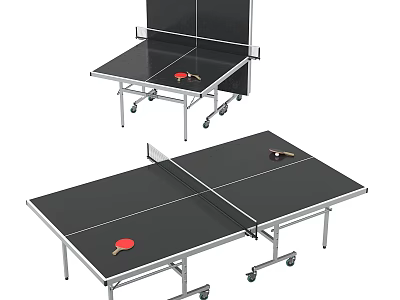 Portable Black Table Tennis Table With Wheels And Ping Pong Paddles 3d model