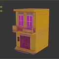 Yellow Two Story Model House With Brown Door White Shutters And Balcony