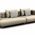 Elegant Modern Beige Sofa Set With Patterned Throw Pillows And Side Table 3d model