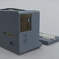 Vintage Desktop Computer With CRT Monitor Separate Keyboard Classic Gray Blue Textured Design