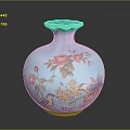 Elegant Turquoise Vase With Painted Floral Patterns And Colorful Birds Design