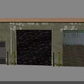 Industrial Concrete Building With Roll Up Door Open Entrance And Weathered Exterior