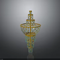 Decorative Multi Layered Tower With Gold And Blue Mesh Structure