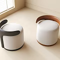 Modern White Leather Sofa Stools With Black And Wooden Armrests In Light Minimalist Room