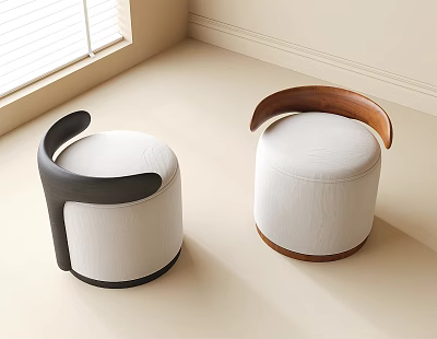 Modern White Leather Sofa Stools With Black And Wooden Armrests In Light Minimalist Room 3d model