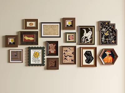 Abstract Paintings Collection On Wall With Various Frames And Different Designs 3d model