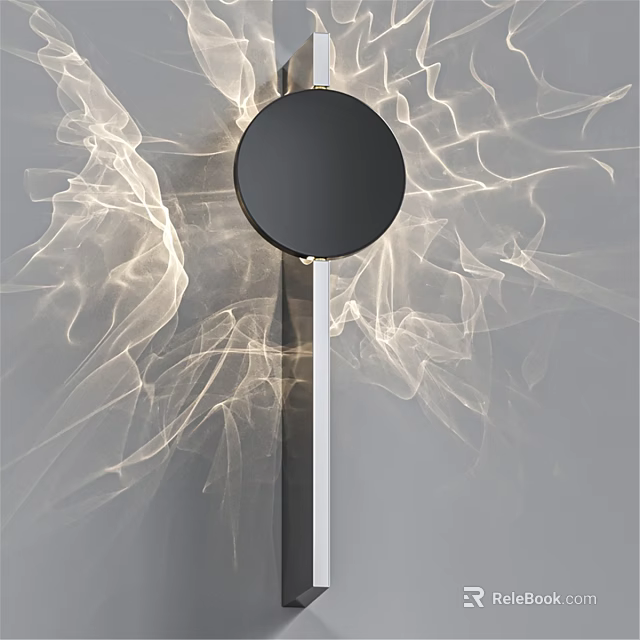 Artistic Black Circular Wall Lamp With Silver Pole And Light Patterns On Gray Wall 3d model 