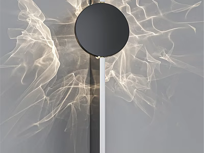 Artistic Black Circular Wall Lamp With Silver Pole And Light Patterns On Gray Wall 3d model