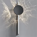Artistic Black Circular Wall Lamp With Silver Pole And Light Patterns On Gray Wall