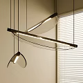 Modern Curved Pendant Light With Metal Frame And Glass Elements In Interior Room With Blinds