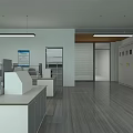 Laboratory Interior With Spacious Layout White Counters Gray Cabinets Hanging Lighting And Posters 3d model