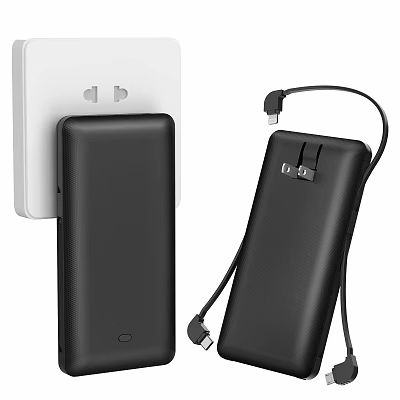 Portable Power Bank With Wall Charging Function And Charging Cable For Mobile Devices 3d model