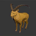 Low Poly Style Orange Goat With Long Horns Standing On Dark Background