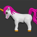 Adorable White Unicorn Toy With Pink Mane Tail Yellow Horn Hooves And Smiling Face