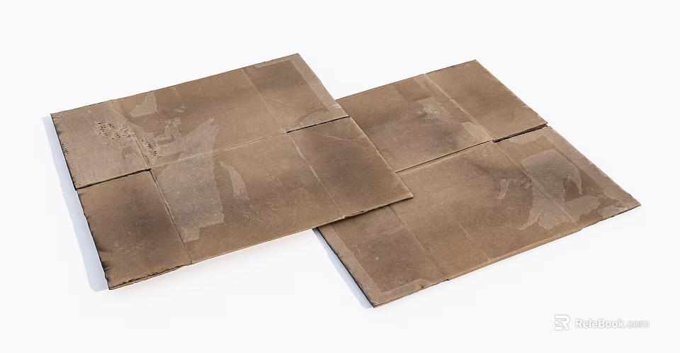 Two Brown Folded Cardboard Sheets With Creases And Textured Surfaces 3d model