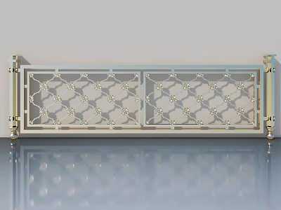 Elegant Swing Door With Intricate Lattice Pattern And White Metal Frames 3d model