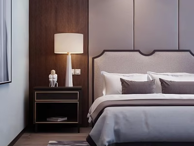 Modern Bedroom Bedside Table With Lamp Decor And Wooden Design 3d model