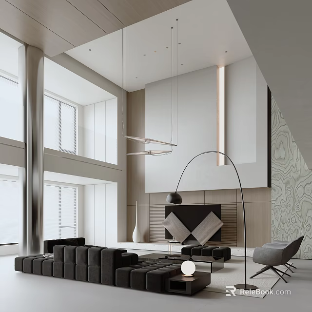 Modern Loft Living Room With Natural Light And Chic Furniture 3d model 